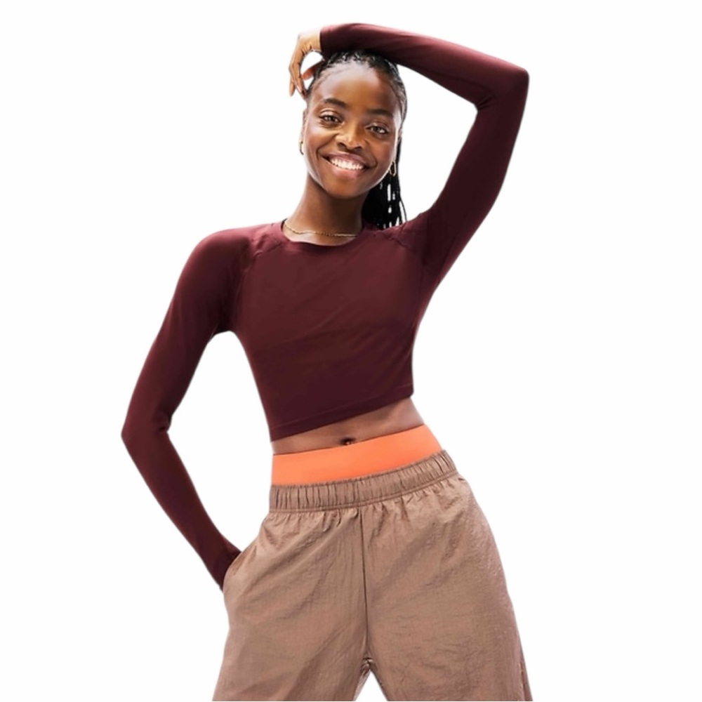NWT Athleta LS Momentum Flex Crop Top - Garnet/X-Small - Picture 5 of 10